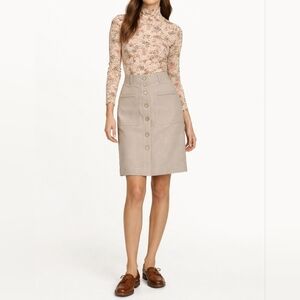 J.CREW Button Front Linen Pencil Skirt | 4P | Flax Beige | Utility Minimalist